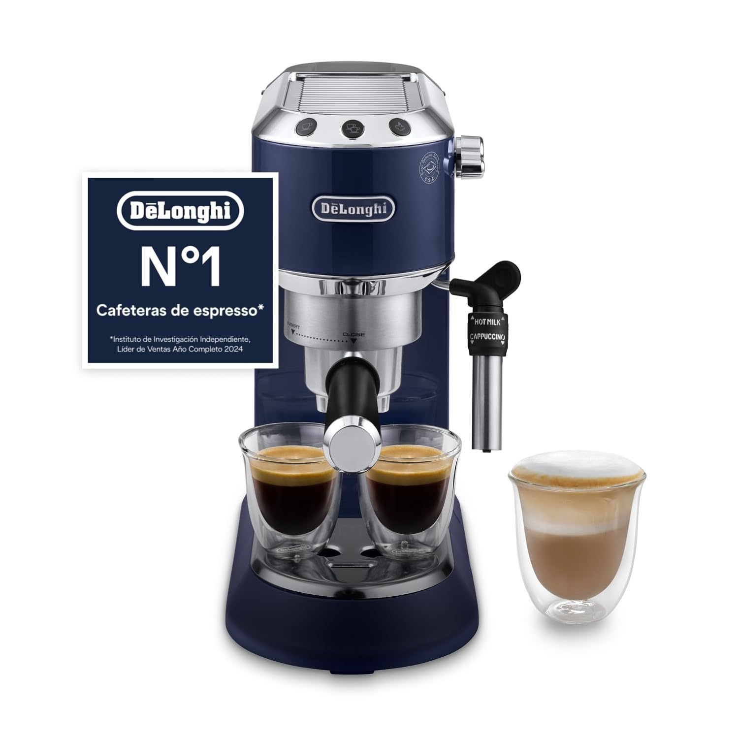 Kaffira - Dedica Style - Perfetti kompakti Espresso-Maschine, manuälle Milchschäumer für Espresso und Cappuccino, Blau
